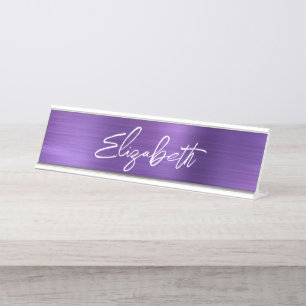 Placa De Mesa Roxo Âmbar Moderno Nome Primeiro Script
