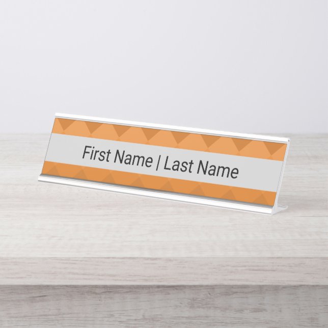 Placa De Mesa Sans Serif Font Cinza Orange Desk Name Placa (Frente)