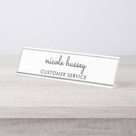 Placa De Mesa Script Branco | Na moda Monograma Moderno Minimali