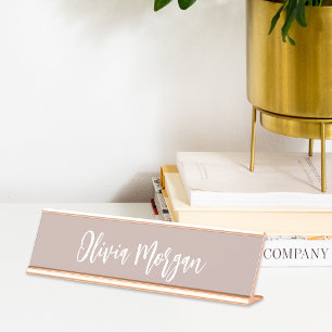 Placa De Mesa Script Cursivo Escrito em Taupe Rosa