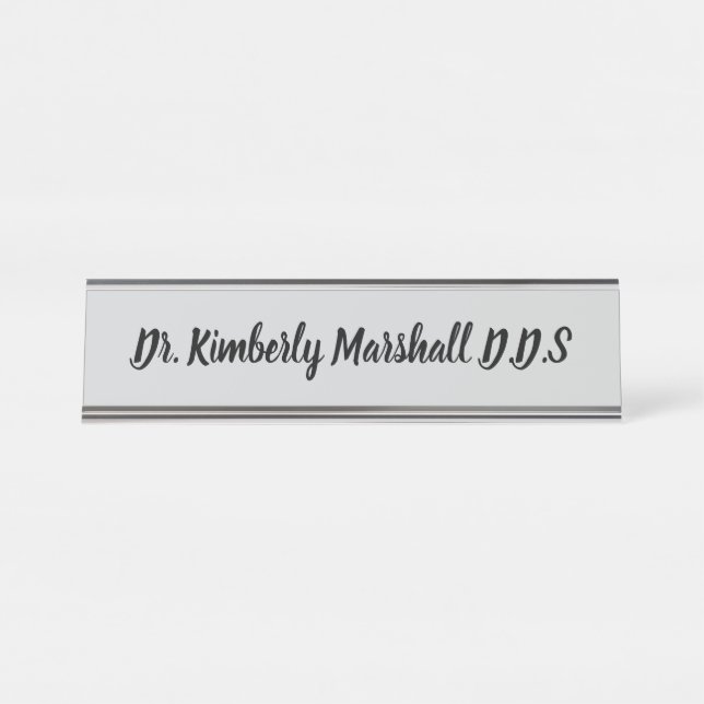 Placa De Mesa Script Dentist Gray (Frente)