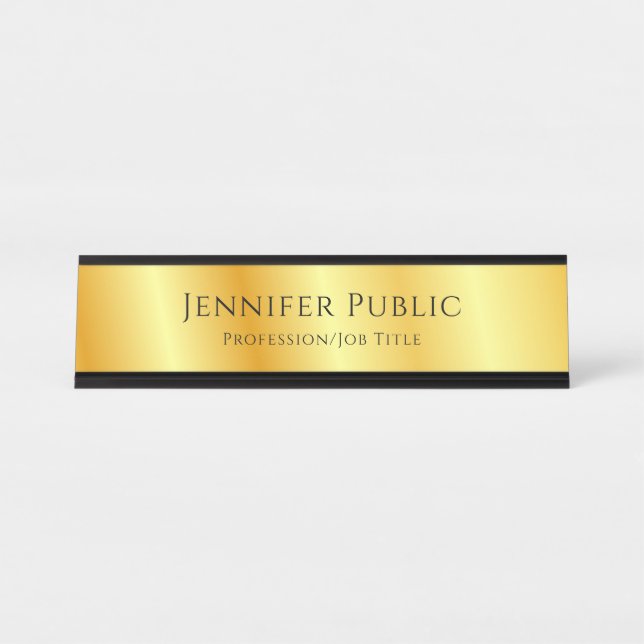 Placa De Mesa Script Elegante Faux Dourado de aparência metálica (Frente)