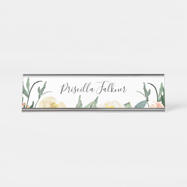 Placa De Mesa Script Floral Moderno do Peach legante (Frente)