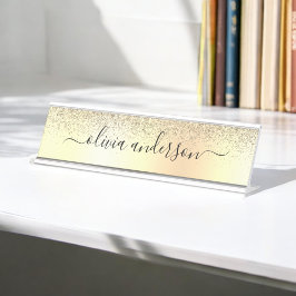 Placa De Mesa Script Girly Glitter do Monograma Dourado