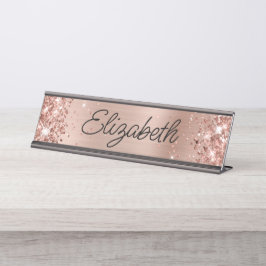 Placa De Mesa Script Monolina Leve Rosa Gold Foil
