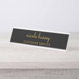 Placa De Mesa Script Preto e Dourado | Monograma Moderno Elegant