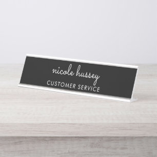 Placa De Mesa Script Preto Na moda Monograma Moderno Minimalis