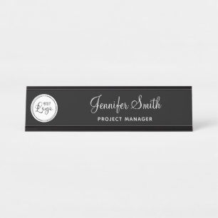 Placa De Mesa Seu logotipo empresarial em círculo branco