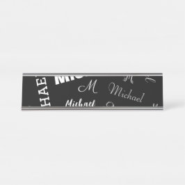 Placa De Mesa Seu nome e monograma padrão personalizado preto