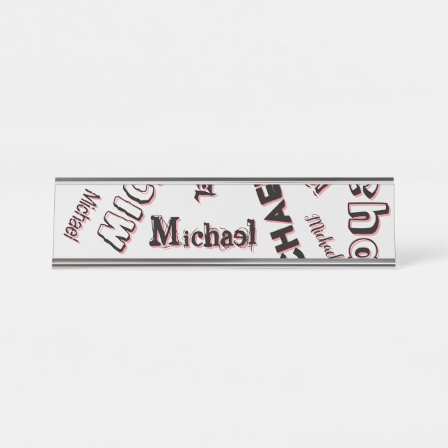 Placa De Mesa Seu nome é padrão monograma rosa cor sombra (Frente)