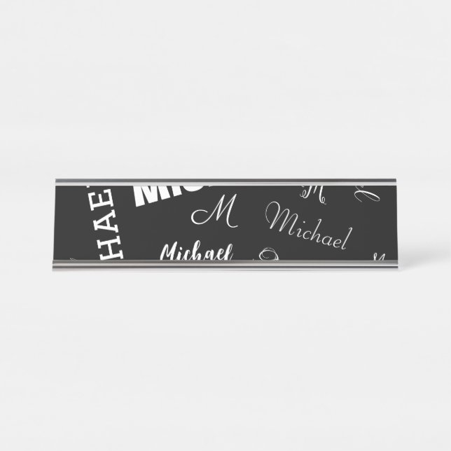 Placa De Mesa Seu nome e padrão personalizado de monograma preto (Frente)