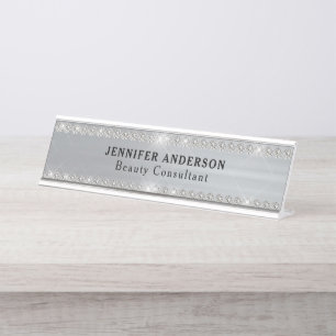 Placa De Mesa Silver Metal E Glitter Diamante