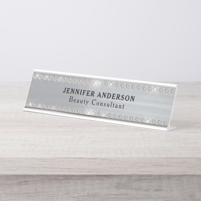 Placa De Mesa Silver Metal E Glitter Diamante (Frente)