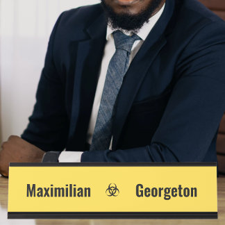 Placa De Mesa Símbolos de Risco Biológico - Preto em Fundo Amare