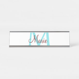 Placa De Mesa simples adicione nome monograma rosa vermelho al