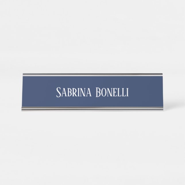 Placa De Mesa Simples plano elegante, azul simples, branco (Frente)