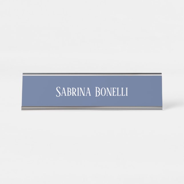 Placa De Mesa Simples plano elegante, azul simples, branco (Frente)