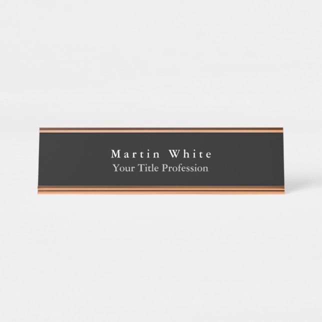 Placa De Mesa Simples preto branco profissional moderno (Frente)