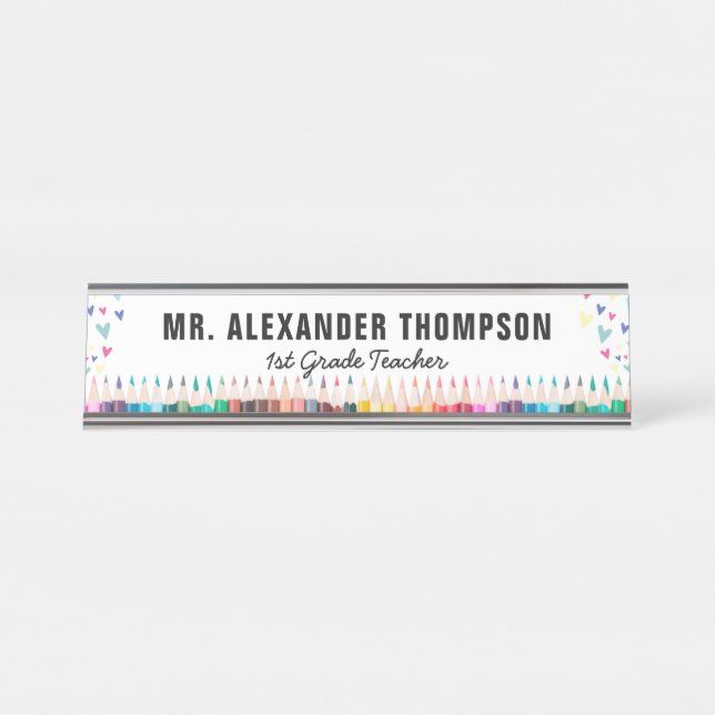 Placa De Mesa Simples White Hearts Crayon School Educador (Frente)