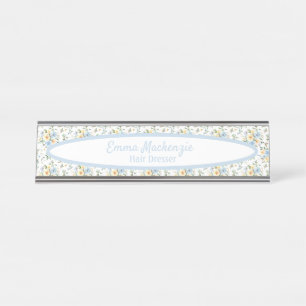 Placa De Mesa Sinal de Mesa Flores Azuis Amarelas Estação Floral