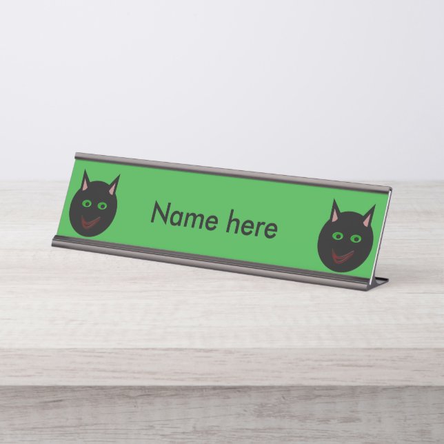 Placa De Mesa Sinal de Mesa Personalizada de Gato Preto do Hallo (Frente)