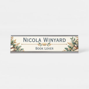 Placa De Mesa Sinal de Nome para Mesa de Amante de Livros   Escr