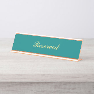 Placa De Mesa Sinal Teal e Dourado Reservado