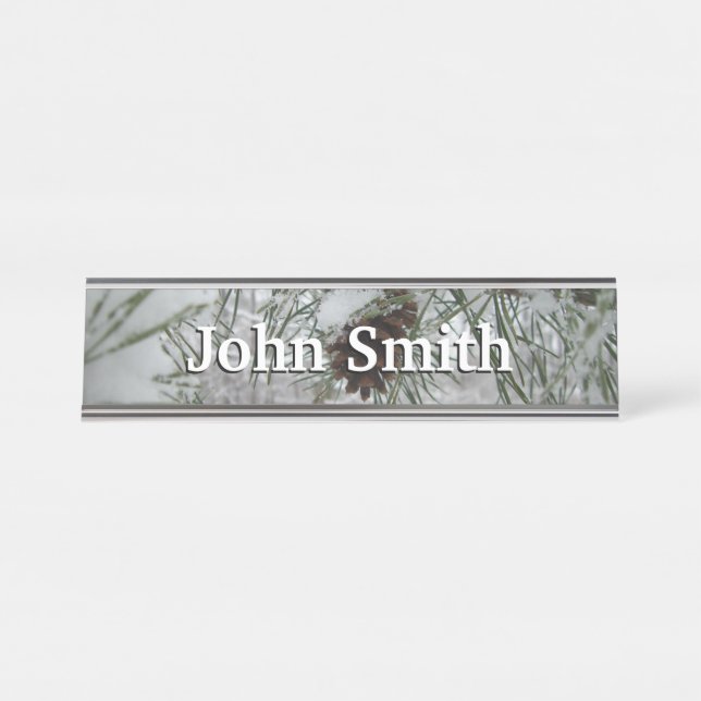 Placa De Mesa Snowy Pine Branch Winter Nature Fotografia (Frente)