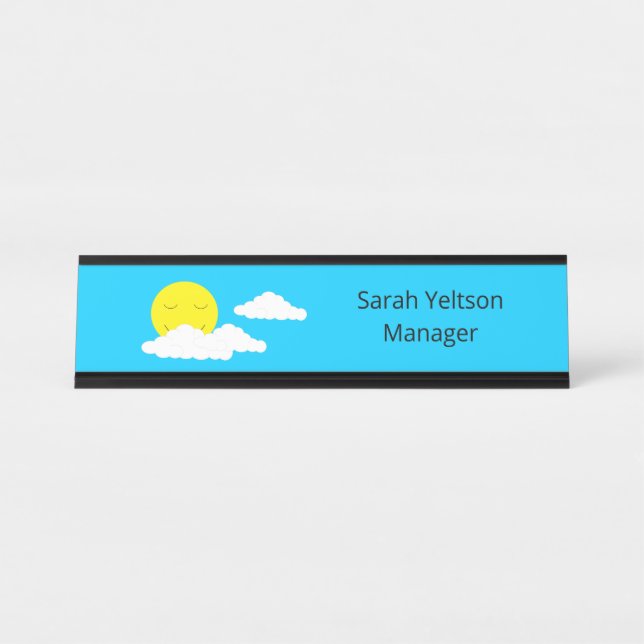 Placa De Mesa Sol sorridente com nuvens: Turquesa (Frente)