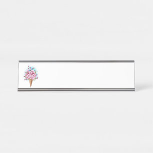 Placa De Mesa Sorvete Waffle Rosa Sakura Cone