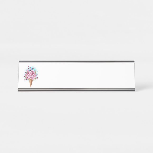 Placa De Mesa Sorvete Waffle Rosa Sakura Cone (Frente)