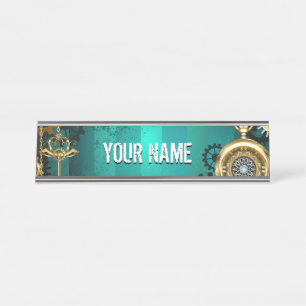 Placa De Mesa Steampunk Jewelry Watch em um fundo verde