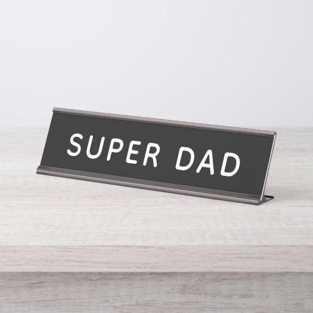 Placa De Mesa Super Pai Negrito e Branco Escritório (Frente)