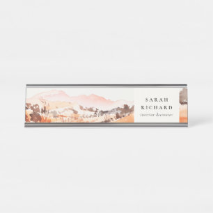 Placa De Mesa Sutle Blush Laranja Aquarela Woods Montanha