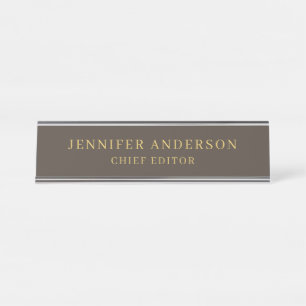 Placa De Mesa Taupe Brown e Dourado Color Professional Modern Pl