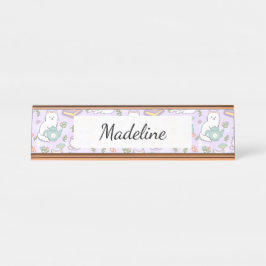Placa De Mesa Tea & Bookish Cats Personalized Desk Name Plate