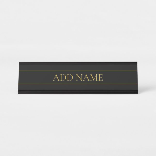 Placa De Mesa Texto e Linhas Douradas Personalizáveis Clássicas (Frente)