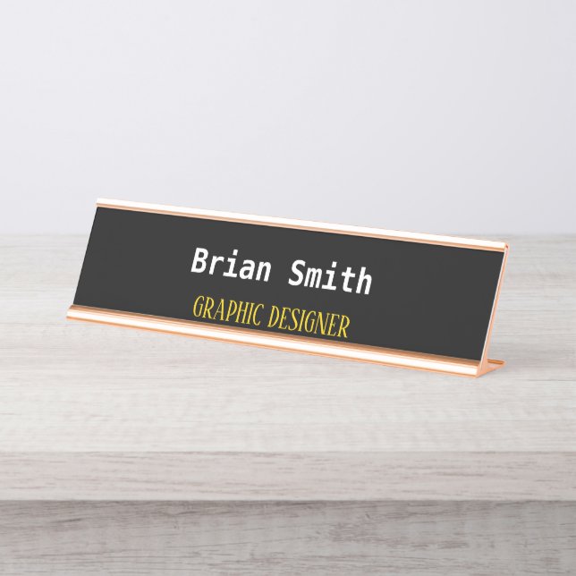 Placa De Mesa Texto negro e dourado minimalista (Frente)