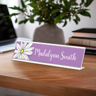 Placa De Mesa Texto Personalizado da Margarida Esbranquiçada e A