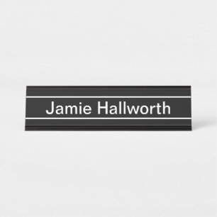Placa De Mesa Texto Personalizável   Preto e Branco Moderno e Ou