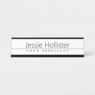 Placa De Mesa Texto preto elegante simples no branco