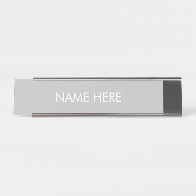 Placa De Mesa Texto simples de nome personalizado branco de cinz (Frente)