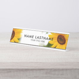 Placa De Mesa Título Branco Floral Botânico Amarelo