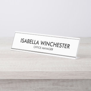 Placa De Mesa Título branco minimalista de preto simples elegant