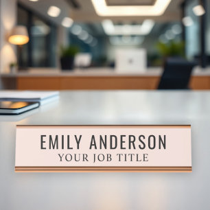 Placa De Mesa Título de Nome Profissional Rosa Bege Elegante