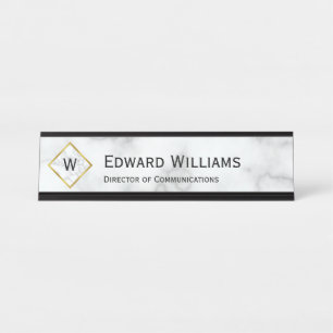 Placa De Mesa Título do Cargo Nome do Monograma do Mármaco Branc