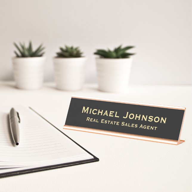 Placa De Mesa Título do escritório Dourado preto clássico modern (Professional Classy Modern Black Gold Office Title Desk Name Plate)