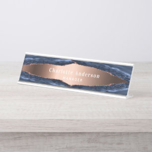 Placa De Mesa Título do mármore dourado rosa azul