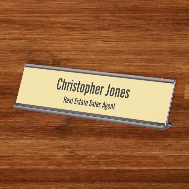 Placa De Mesa Título do Serviço de Aula Profissional Dourada de  (Elegant Faux Gold Professional Classy Office Title Desk Name Plate)