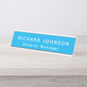 Placa De Mesa Título Nome Azul Branco Moderno Profissional de Es